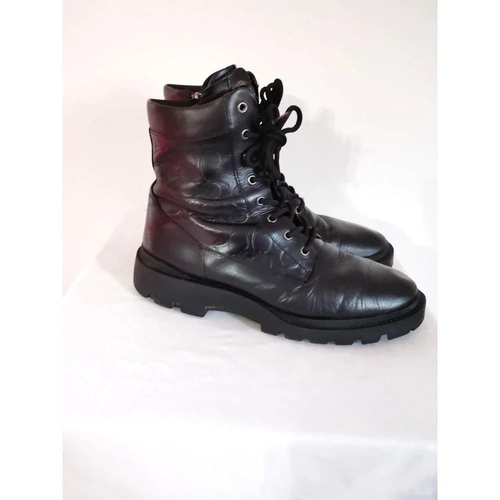 Coach Citysole Tactical Black Leather Lace Up Side Zip Combat Boot Men 11.5D EUC